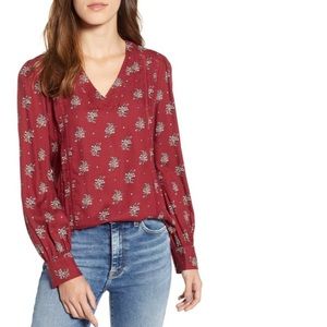 Hinge x Nordstrom Lace Stripe V-Neck Long Sleeve Burgundy Floral Blouse Size: XL